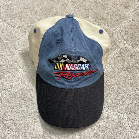 Hats Vintage Nascar Racing Spellout Strapback Blue Black Cream Auto Basebal - Picture 1 of 5